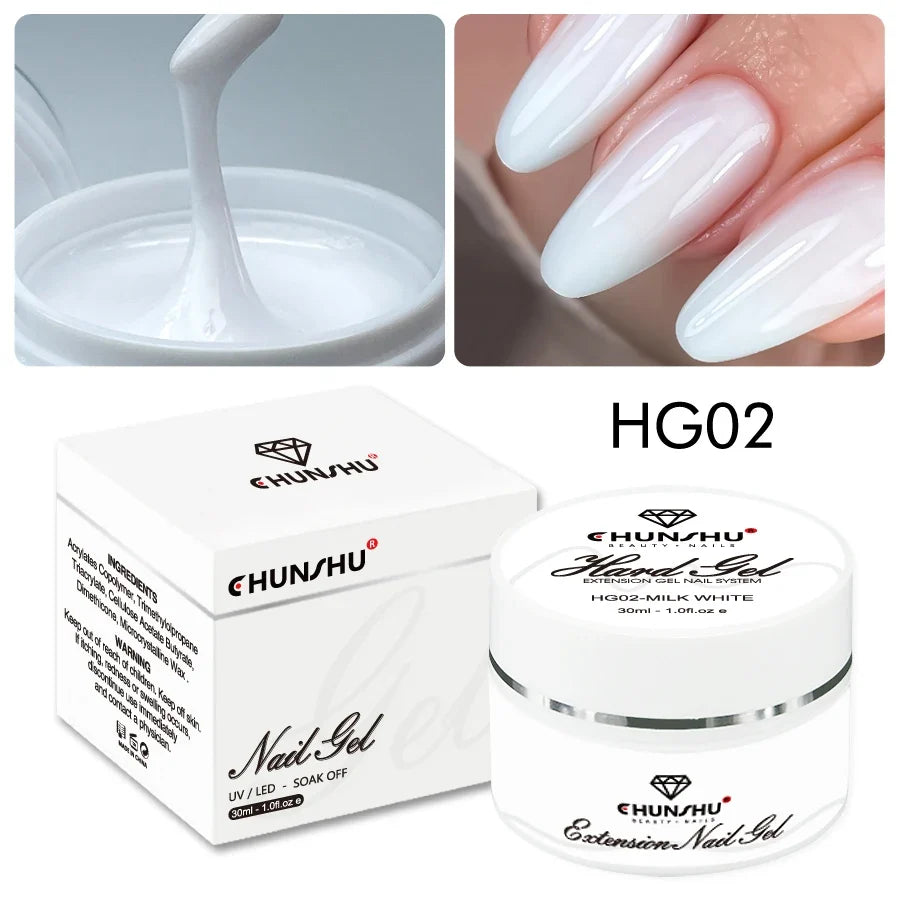 30ML Hard Gel For Nail Extension Milky White Builder Constructor Gel Self Leveling Reinforcement Nail Gels Camouflage Manicure Tri Light Beauty