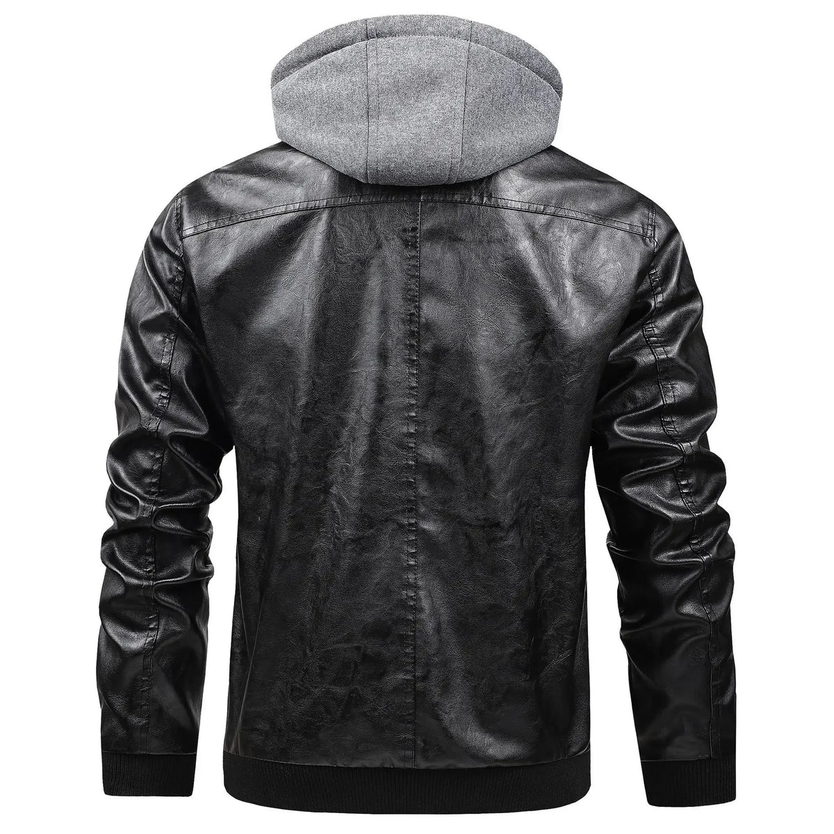 US Size Luxury Quality PU Jacket Men New Winter Faux Two-Piece Hooded Leather Jacket Casual Coat Pi-Mart