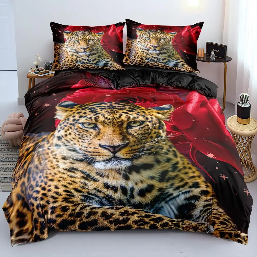 Cheetah Print Duvet Cover Set Leopard Quilt Cover Sets Queen King Size Animal Adults Boys Teenagers Home Bedding 3 Pieces Set Pi-Mart