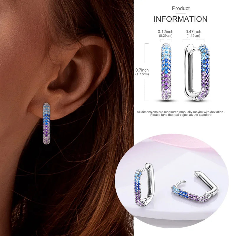925 Sterling Silver Hoop Earring For Woman Night Sky Blue Purple Gemstone Original Earrings Fashion Jewelry Gift Pi-Mart