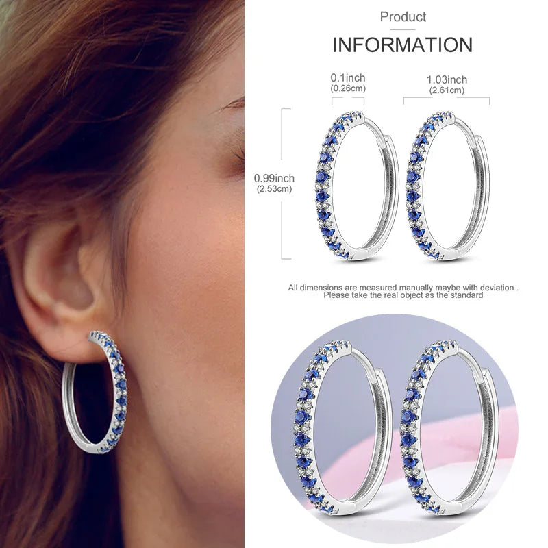 925 Sterling Silver Hoop Earring For Woman Night Sky Blue Purple Gemstone Original Earrings Fashion Jewelry Gift Pi-Mart