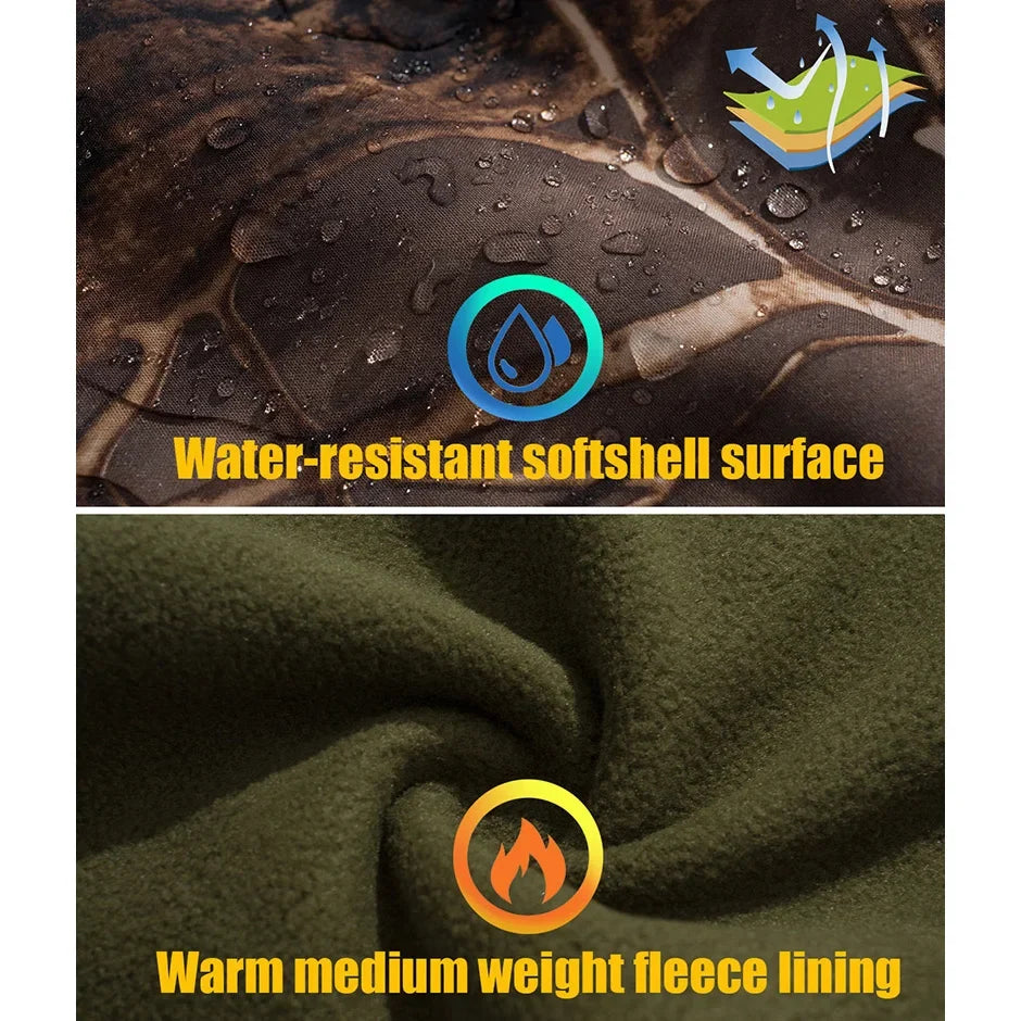 Men's Silent Soft Shell Camouflage Tactical Jacket Waterproof Warm Fleece Hunting Jackets Outdoor Hiking Fishing Hooded Coat LadyShow.Store