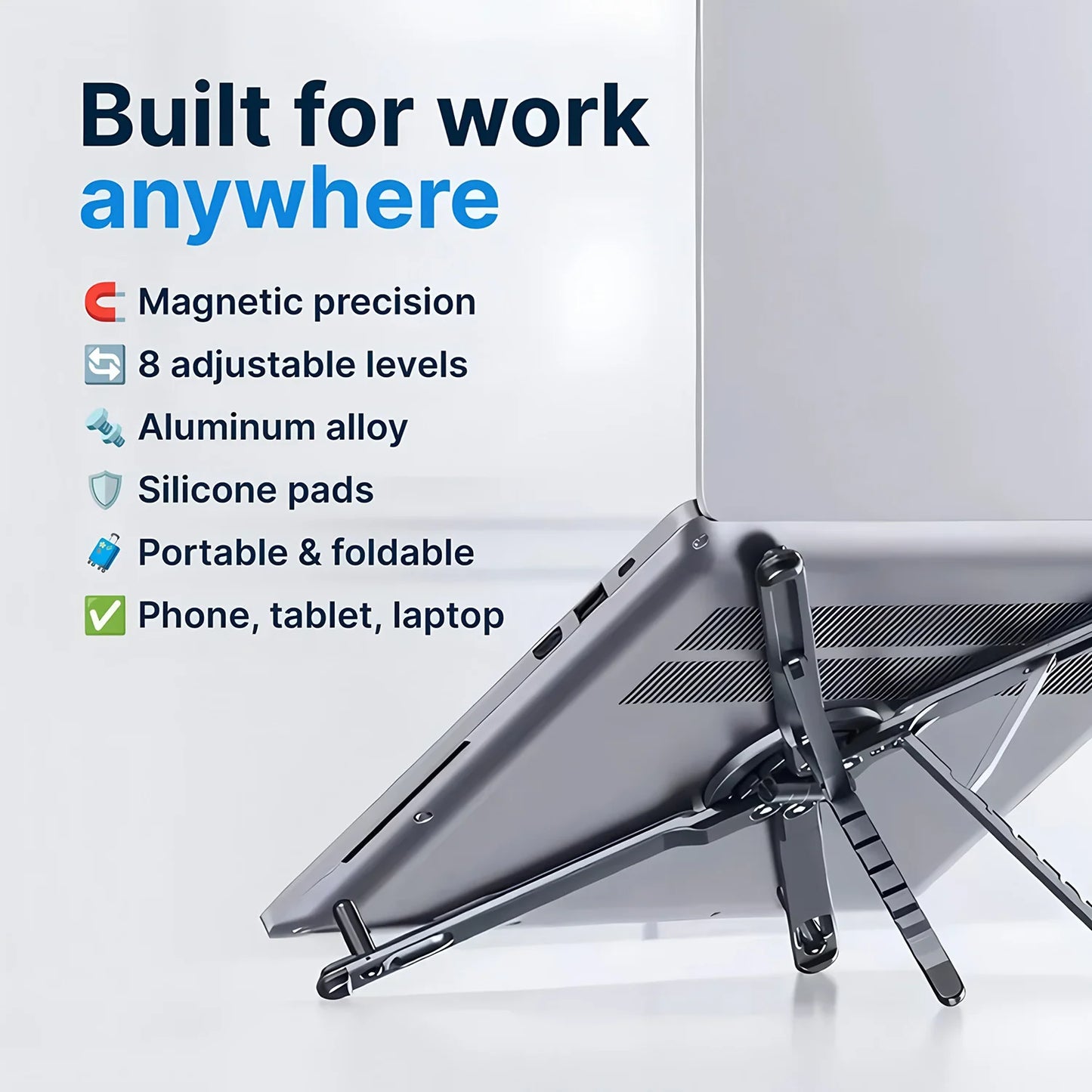 Portable Magnetic Phone Holder & Selfie Stick 3-in-1 Foldable Tripod Stand for iPhone iPad Tablet Laptop Desktop Use Pi-Mart