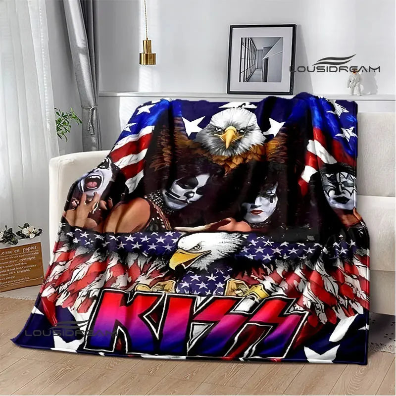 Kiss Band Printed Blanket picnic blanket Warm Blanket Flannel Home Travel Blanket throw blanket bed linings Birthday Gift Pi-Mart