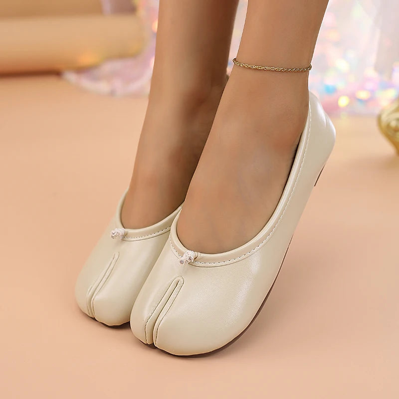 2025 Women's Leather Toe Separator Loafers Flat Comfortable Slip-On Breathable Casual Shoes Pi-Mart