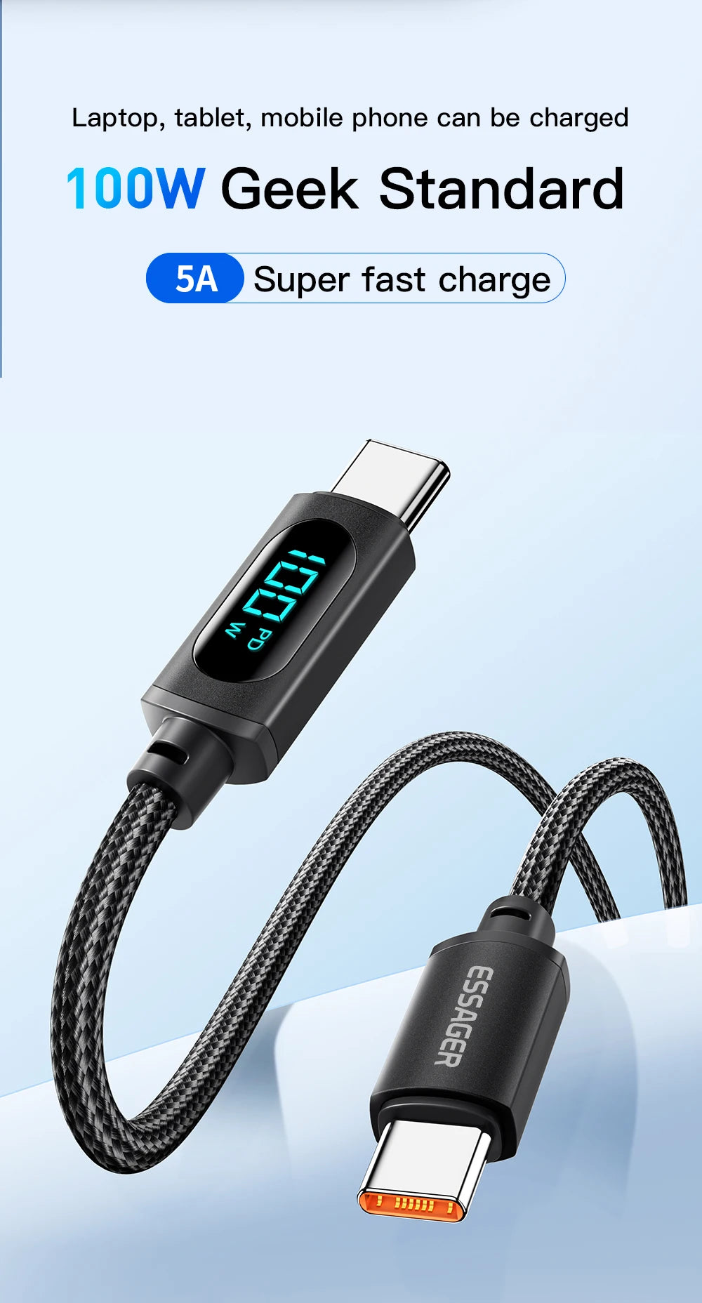 Essager Type C to Type C Cable 100W PD Fast Charging Charger USB C to USB C Display Cable For Xiaomi POCO F3 Realme Macbook iPad Pi-Mart