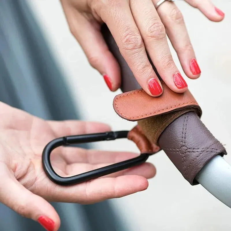 2Pcs Leather Cart Hooks Baby Stroller Hook PU Adjustable Pram Hook Organizer Diaper Bag Hanger Children Travel Accessories Pi-Mart