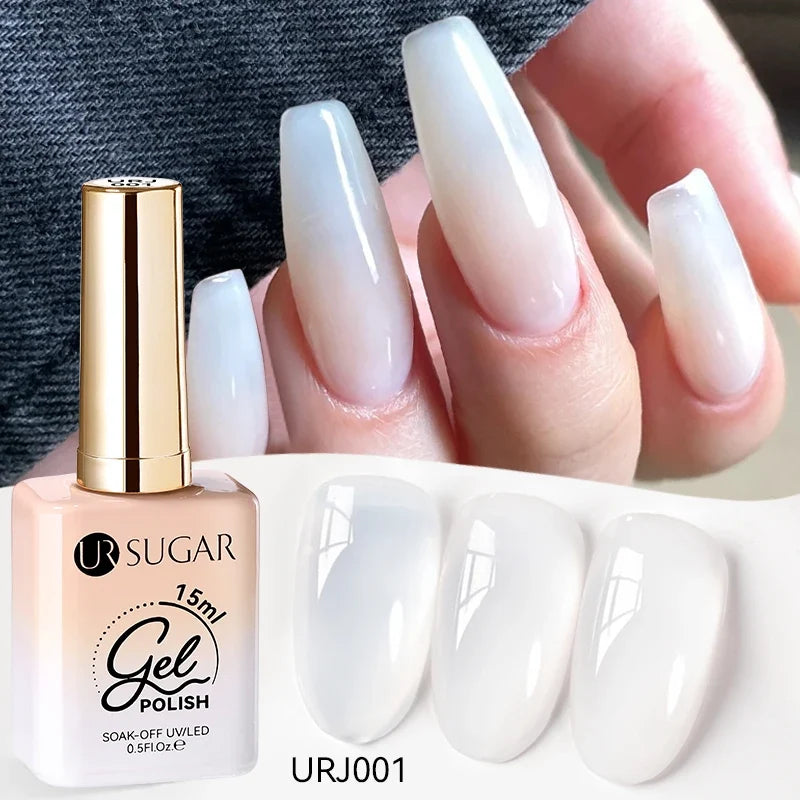 UR SUGAR 15ml Jelly Milky White Translucent Color Gel Polish Semi Permanent UV Gel Nail Art Soak Off Gel Varnish Latest Fashion Tri Light Beauty