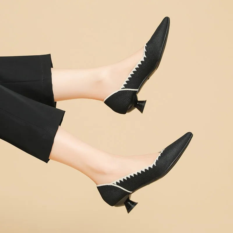 New Knitted Dress Shoes for Women Fashion Leopard Print Pointed Toe Shallow Designer Pumps Elegant Party Banquet Heels Ladies LadyShow.Store