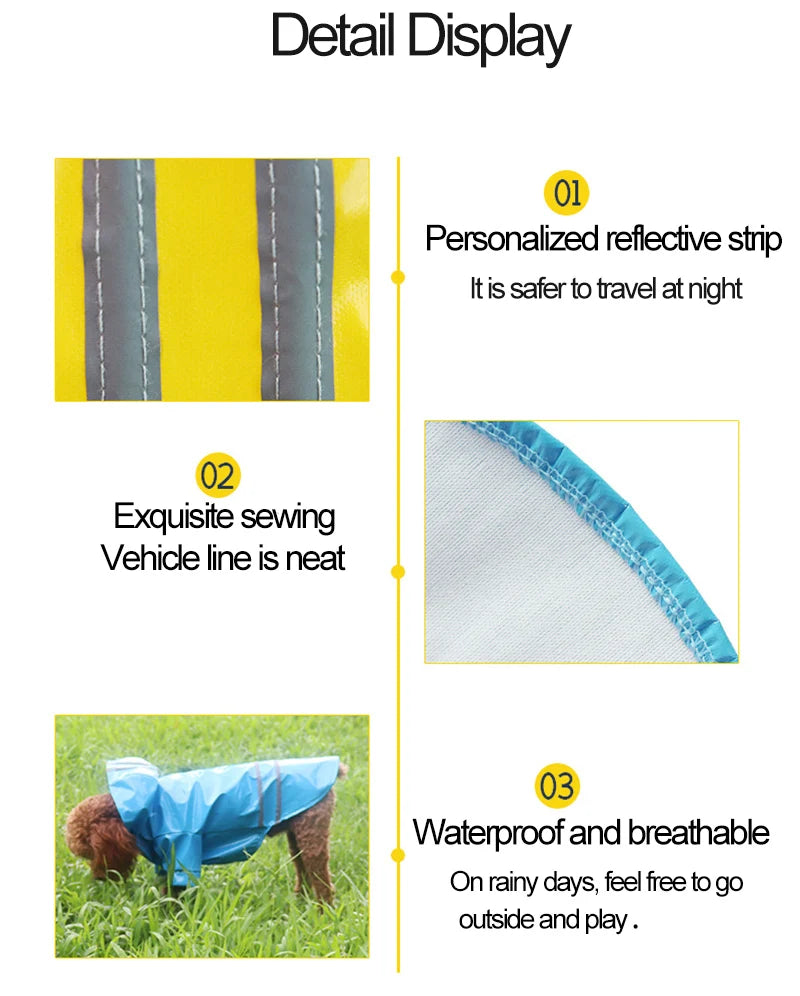 Waterproof Dog Jacket PU Dog Raincoat For Small Dogs Cats Reflective Puppy Raincape Chihuahua Yorkies Raincoat Pet Poncho Pi-Mart