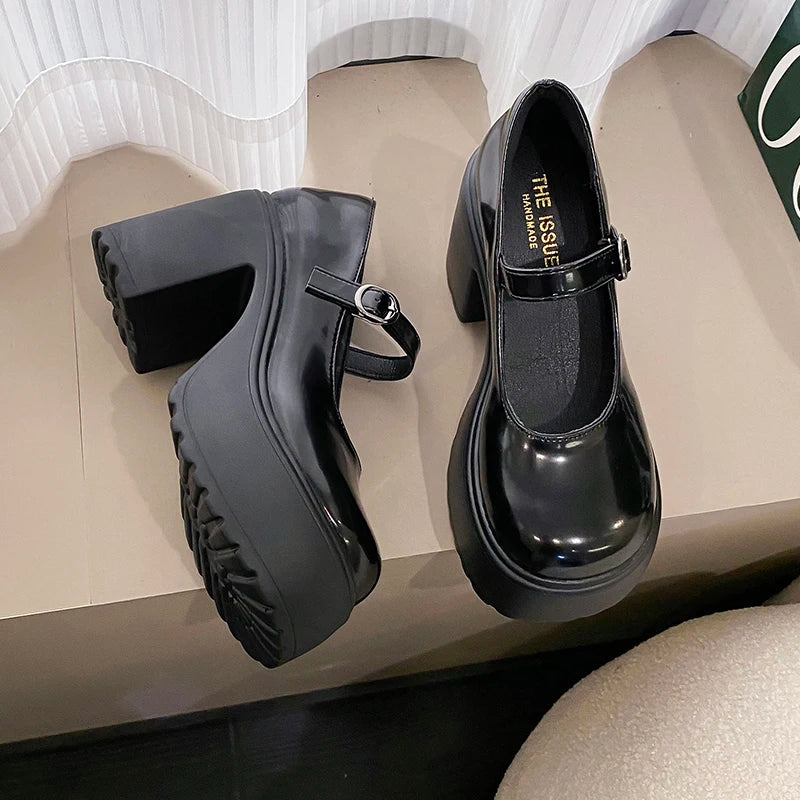 Black Super High Heels Mary Jane Shoes Women 2026 Goth Chunky Platform Pumps Woman Plus Size Ankle Buckle Party Lolita Shoes 42 Pi-Mart