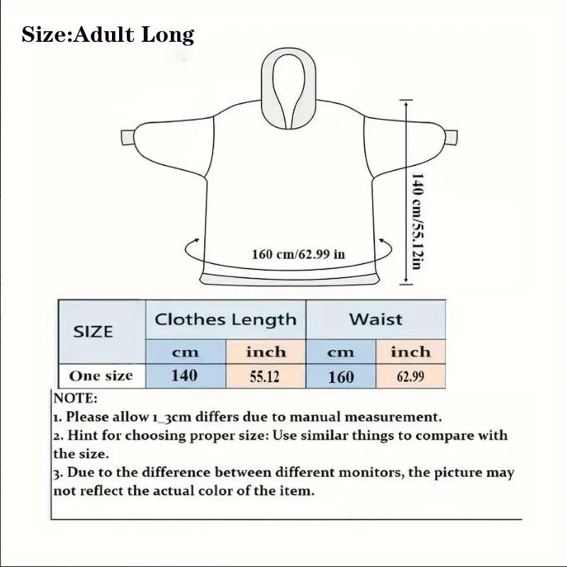 Women Plush Fleece Blanket Men Warm Thick Hoodies Adult Giant TV Blanlets with Sleeves Super Long Cold-proof Homewear Pajamas Pi-Mart