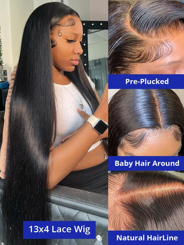 40 Inch Bone Straight Human Hair Wig 13x4 13x6 HD Transparent Lace Wigs Brazilian Full Lace Frontal Wig For Women 300% Density LadyShow.Store