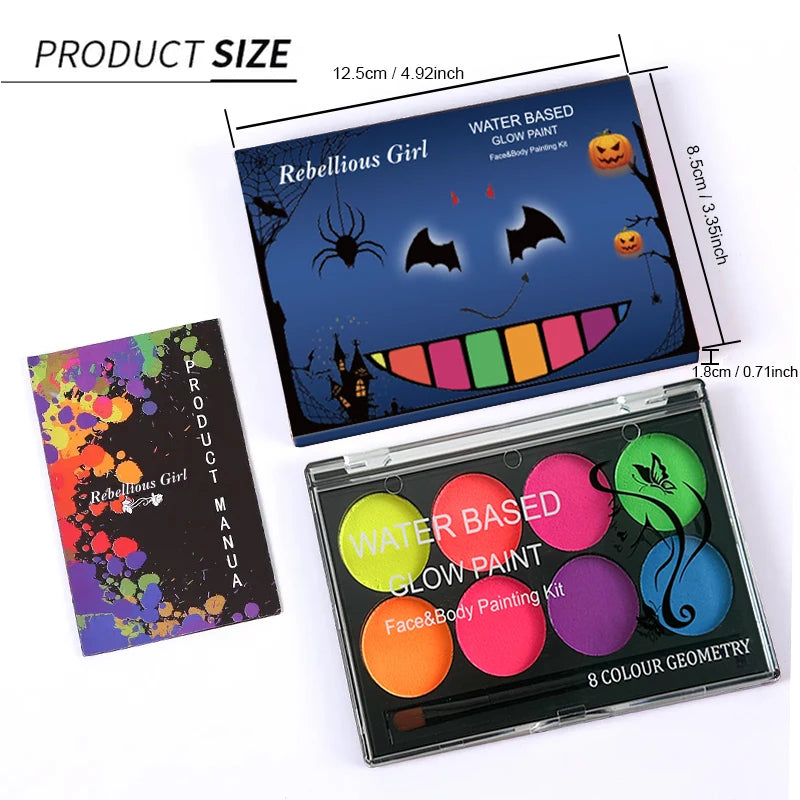 8 Colors Body Painting Palette for Tattoo Art UV Glow in The Dark Makeup Carnival Artist Cosplay Art Party Festival Cosmetics Pi-Mart