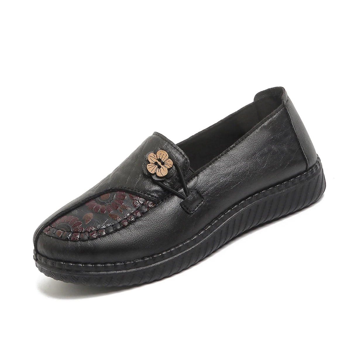 Comfortable Mom Shoes with Flower Ornament, Breathable Soft Sole Loafers, Casual Daily Shoes for Seniors Pi-Mart