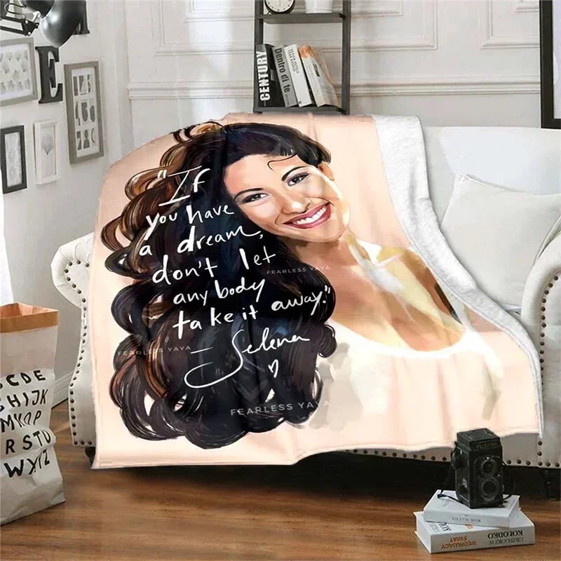 Selena Quintanilla Vintage Blanket Art Flannel Soft Warm Plush Blanket for Sofa Bed Bedroom Living Room Travel Picnic Blanket Pi-Mart