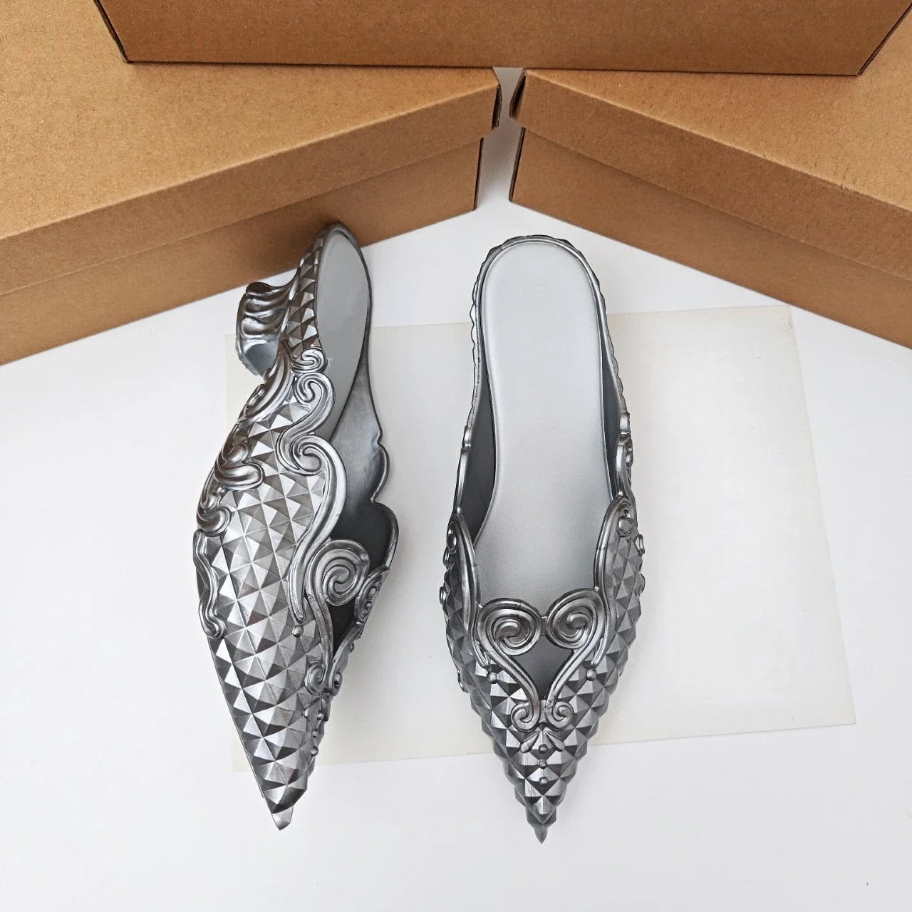 Original Brand Style Women Pointed-toe Crystal High Heel Slippers  Girl Retro Elegance Slippe Ladies Fashion witch Summer Slides LadyShow.Store