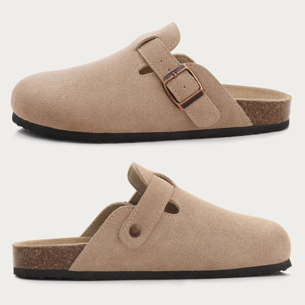Comwarm Buckle Clogs For Women Men New Genuine Suede Clogs with Arch Support Soft Cork Footbed Mules Fashion Thick Beach Sandals Pi-Mart