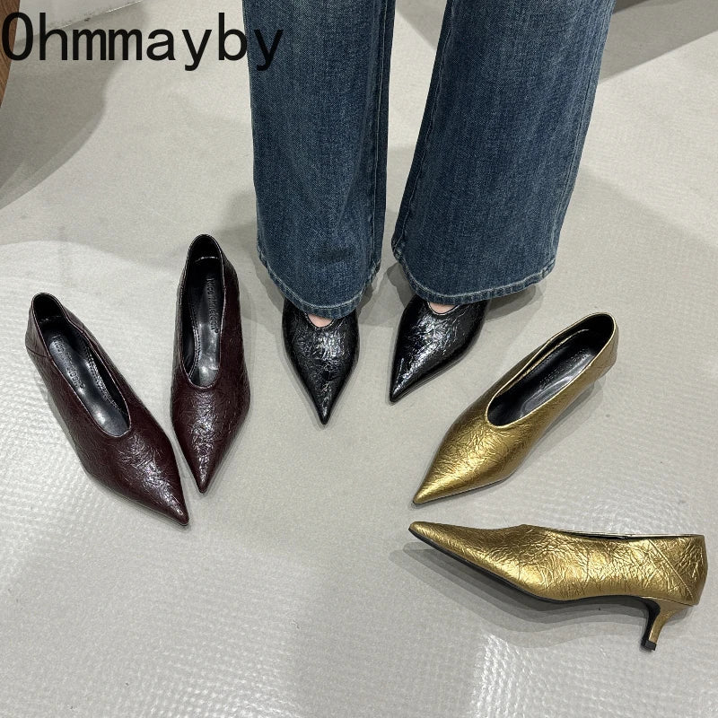 Fashion Pointed Toe Thin Heel Women Office Pumps Shallow Slip On Party Dress Shoes 2026 New Spring Autumn Commuter Footwear LadyShow.Store