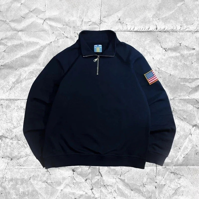 Low-key Style Quarter Zip Pullover Y2k Stand Collar Embroidered Hoodies Sweatshirt Mens Oversize Sweatshirt Hoodie K Pop Clothes LadyShow.Store