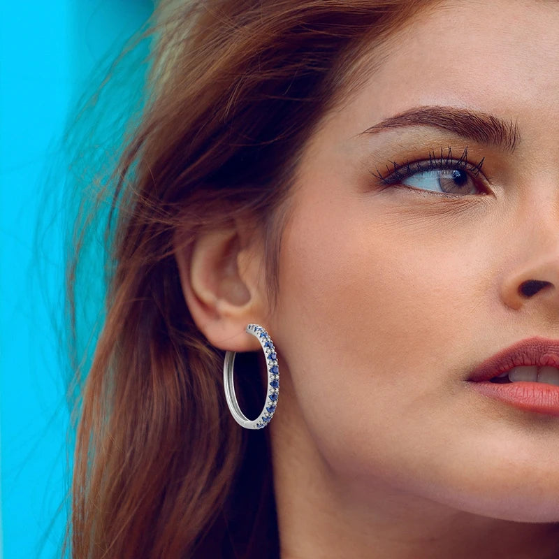 925 Sterling Silver Hoop Earring For Woman Night Sky Blue Purple Gemstone Original Earrings Fashion Jewelry Gift Pi-Mart