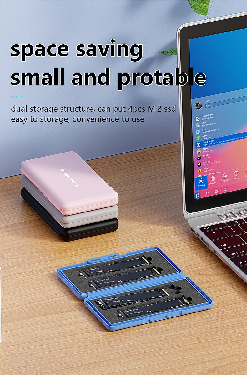4-Slot M.2 SSD Case Storage Case 2280 SSD Enclosure Bag for SSD Case SATA NVme Hard Disk Box for SSD Shockproof Portable Box Pi-Mart