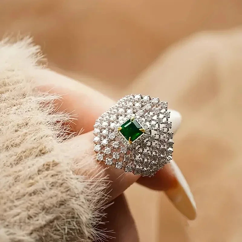Huitan Luxury Hollow Rings with Dazzling CZ Graceful Gentle Finger Accessories for Women Creative Noble Chic Engagement Jewelry Pi-Mart