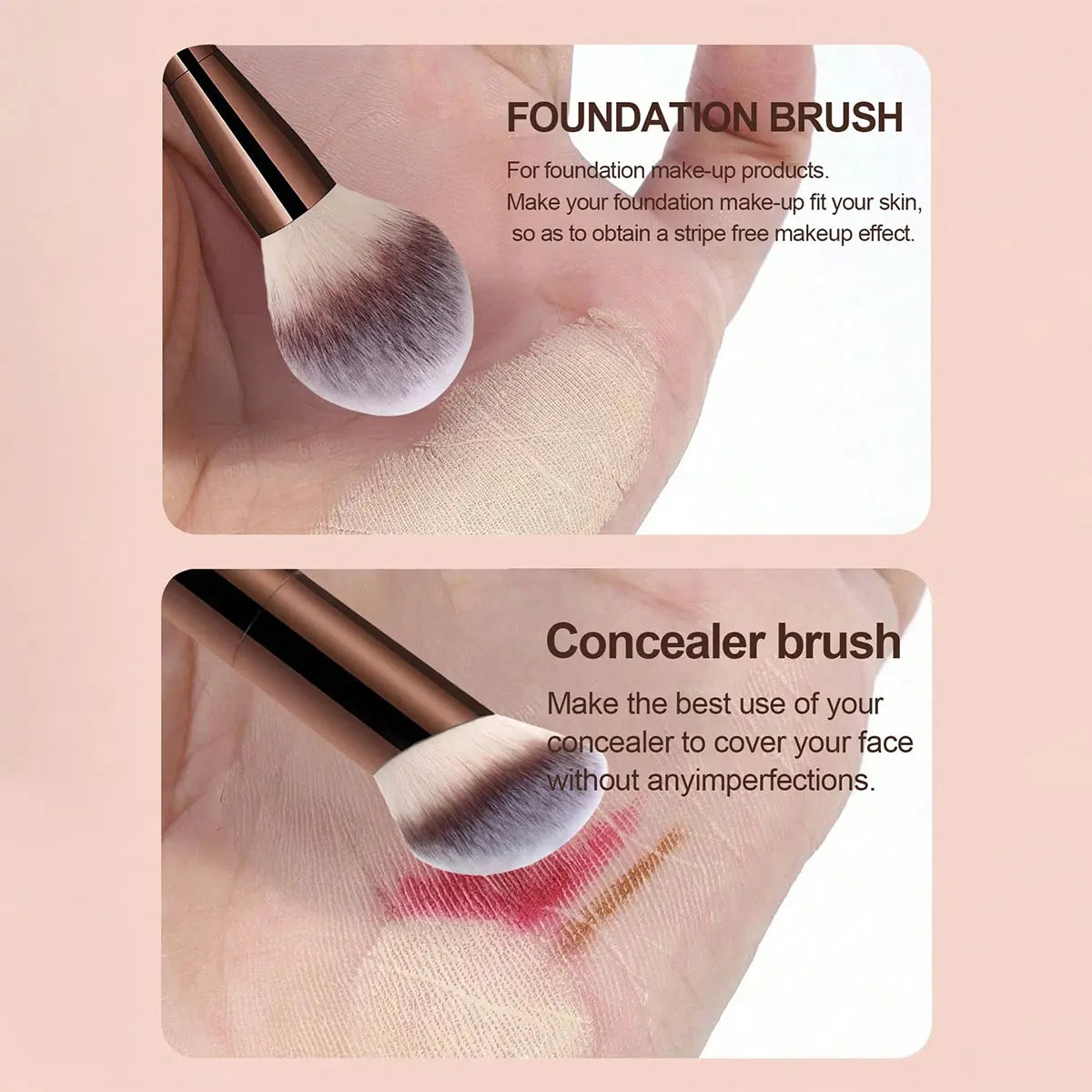7pcs Professional Makeup Brush Set, Includes: 4pcs Dual-Ended Face Brushes, 1pc Angled Brush, 1pc Short Handle Foundation Brush, Tri Light Beauty