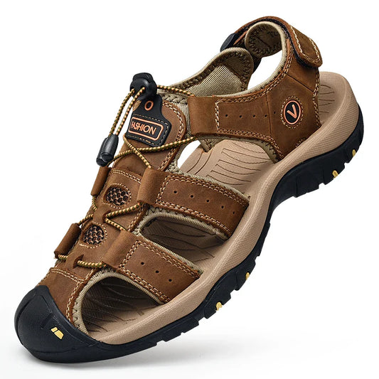 Summer Men Sandals Genuine Leather Mens Casual Shoes Outdoor Men Leather Sandals for Men Beach Shoes Roman Shoes Plus Size 38-48 LadyShow.Store