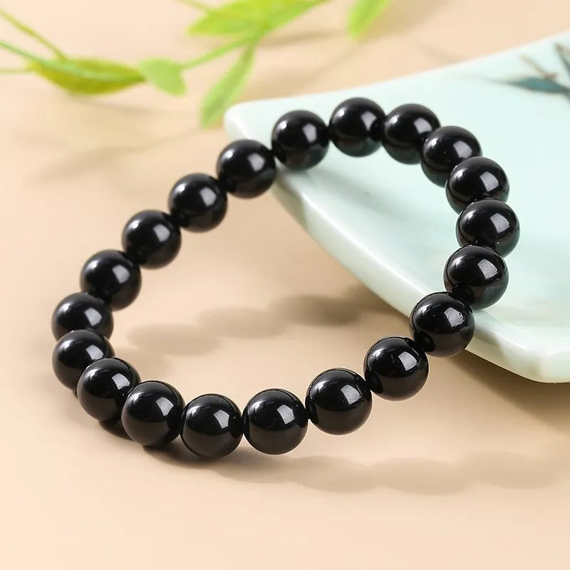 JD Natural Stone 7A Black Tourmaline Bead Bracelets Women Healing Crystals Chakra Yoga Meditation Jewelry Schorl Strand Bangles Pi-Mart