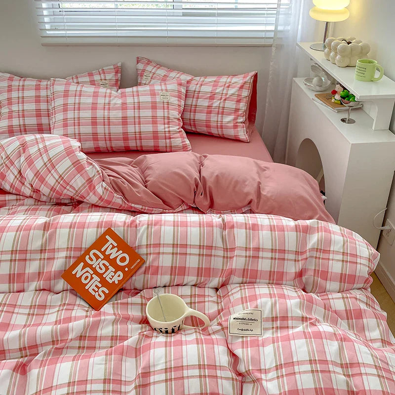 Plaid Style Bedding Set Skin-friendly Quilt Cover Pillowcase Bedsheet Home Bed Linen Sets Single/Full/Queen/King Size Bedclothes LadyShow.Store