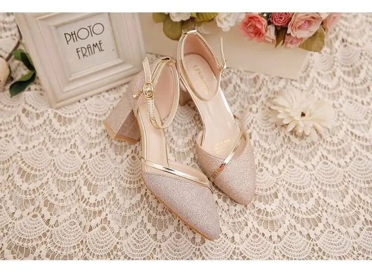 Fashion Spring and Summer Black High-heeled Shoes Women's High-quality Silver Wedding High-heeled Shoes Women's Gold Party Pump Pi-Mart