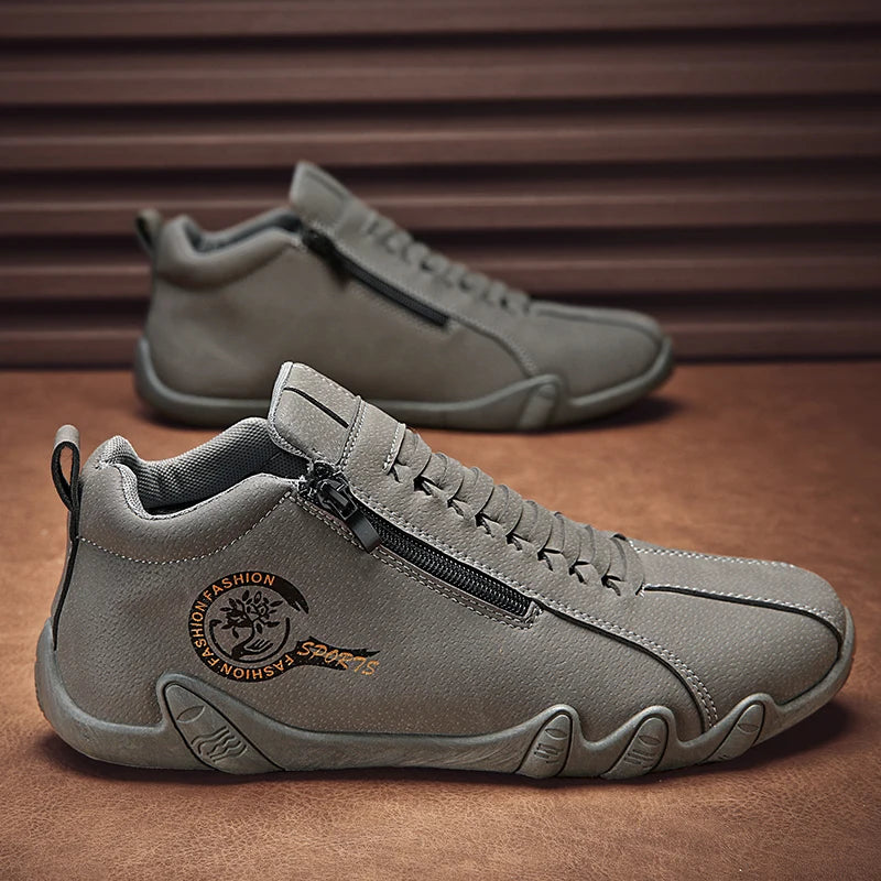 Men's Casual Shoes Side Zipper Short Boots Versatile Flats Bottom Trbottomyy Fashion Pu Leather Men's Shoes Spring Suitable for Outdoor Sports Pi-Mart