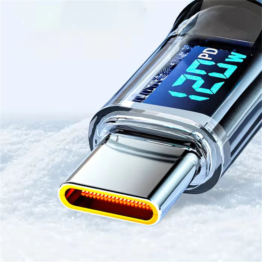 120W Super Fast Charging Cable Real-time Digital Display USB A to Type C Data Cable For iPhone Android Phones Universal Pi-Mart