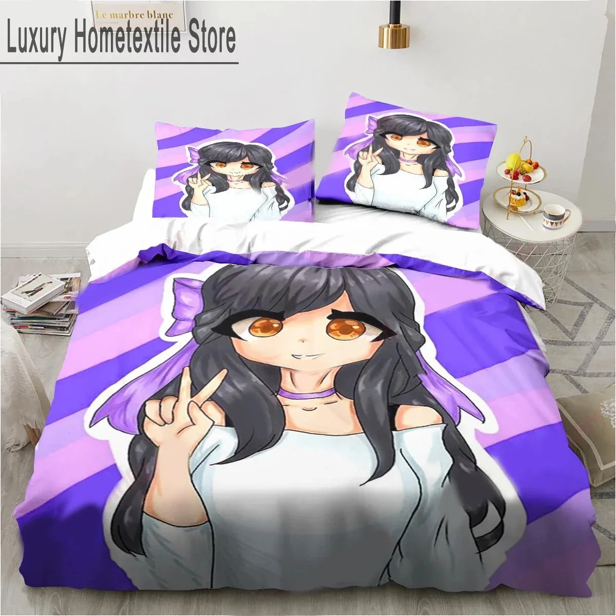 Cartoon Game Cute Aphmau with Wings Bedding Set Boys Girls Twin Queen King Size Duvet Cover Pillowcase Bed boys Adult Pi-Mart