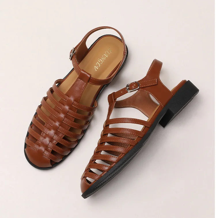 ZAROY Summer Cross Strap Flat Sandals Women Round Toe Ankle Buckle Hollow Casual Roman Sandalia Zapatos De Mujer сандали LadyShow.Store
