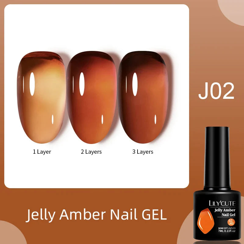 LILYCUTE 7ML Jelly Amber Gel Nail Polish Brown Crystal Translucent Dull Color Nail Art Gel Semi Permanent UV Gel Polish Varnish Tri Light Beauty