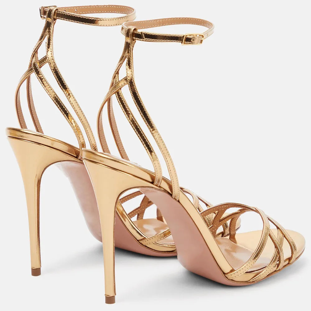 New 2026 Summer Women's Patent Leather Sandals Round Toe Open-toe Stiletto Sexy Ladies Sandals Thin High-heeled Banquet Dress Pi-Mart