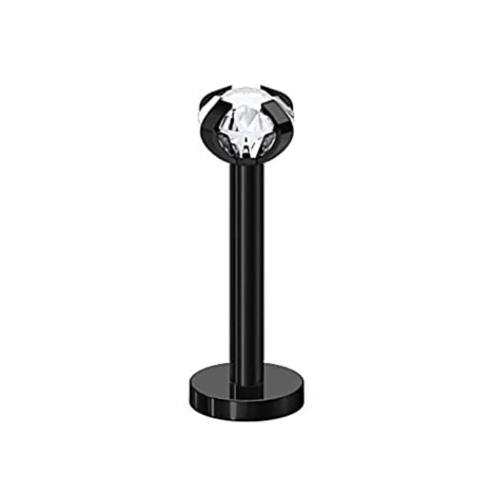 WKOUD 16G Stainless Steel Lip Labret Piercing Crystal Ball Monroe Lip Stud Helix Tragus Conch Piercing Cartilage Earrings Black Pi-Mart
