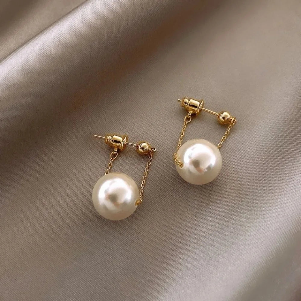 Exquisite Fashion Gold Color Stainless Steel Pearl Drop Dangle Earrings for Women Charm Party Korea Earring Jewelry Colorfast Pi-Mart