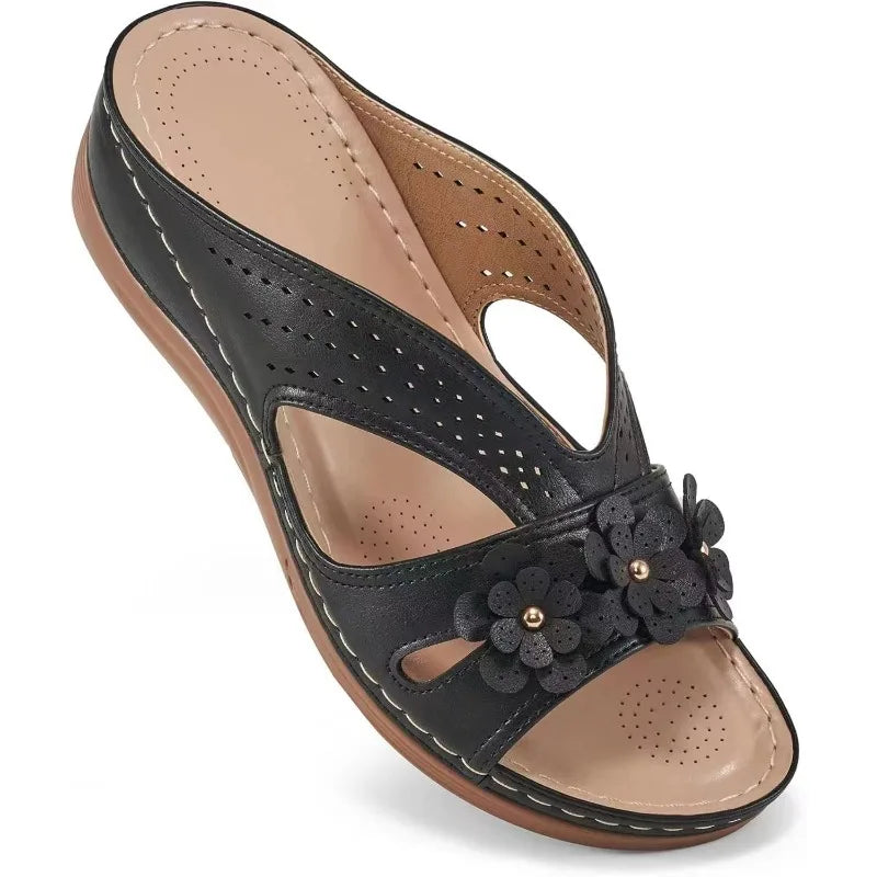 New Women's Slippers Casual Flower Hollow Wedge Beach Shoes Outdoor Fashion Platform Comfortable Non-slip Sandals Plus size 43 Pi-Mart