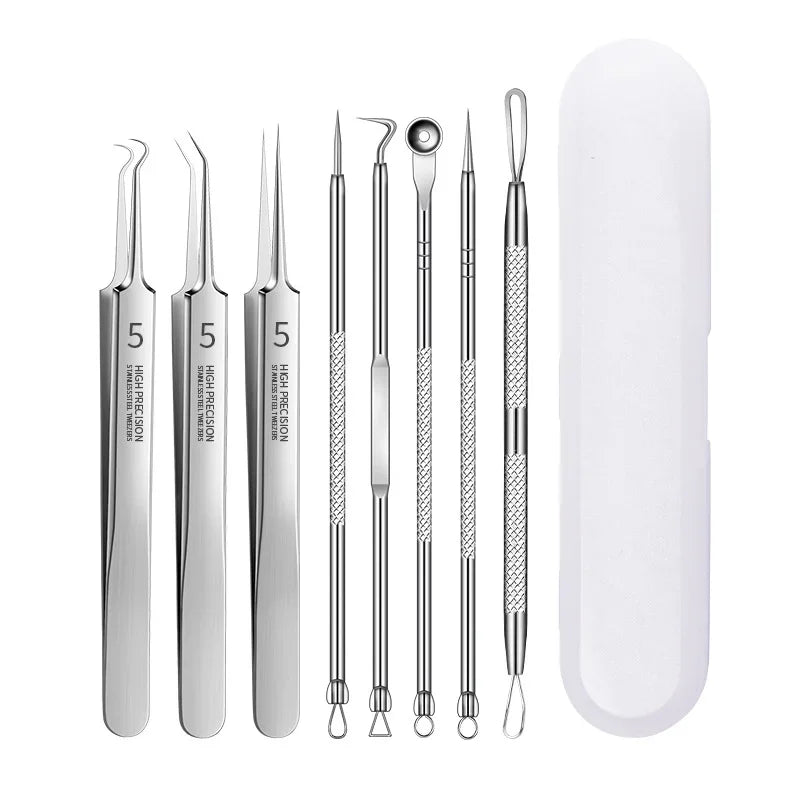 3-8Pcs Blackhead Clip Pimples Tweezer Blackhead Remover Stainless Steel Cell Clip Beauty Product Acne Needle Skin Cleanning Tool Tri Light Beauty