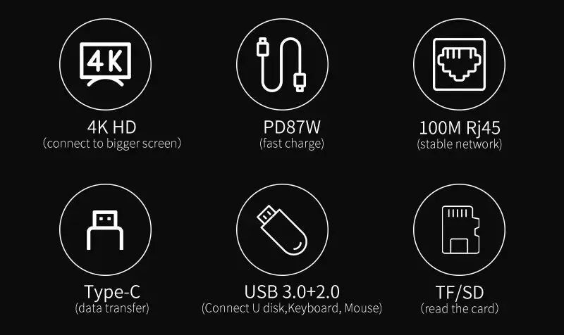 USB C Hub 8In1 7in2 7in1 Type C 3.1 To 4K HDMI Adapter with RJ45 SD/TF Card Reader PD Fast Charge for MacBook Notebook Laptop Pi-Mart