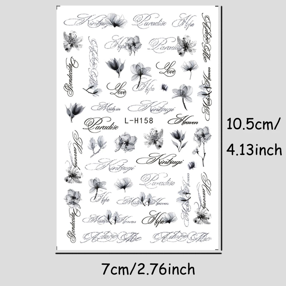 2/3 pcs Punk Style English Letters Nail Stickers Gothic Artistic Lettering Nail Charms Y2K Metallic Retro Letters Nail Decor Pi-Mart