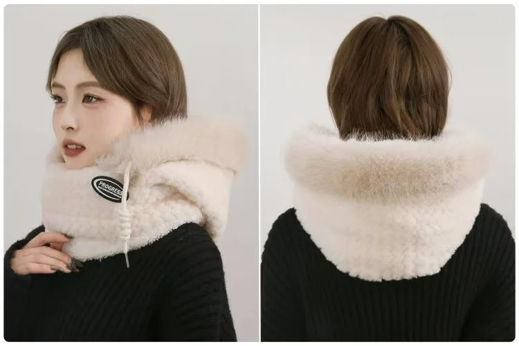 Simple Solid Color Cycling Windproof Cap Thickened Neck Warmer Ear Protection Hat Keep Warm Windproof Winter Hat Scarf Set Pi-Mart