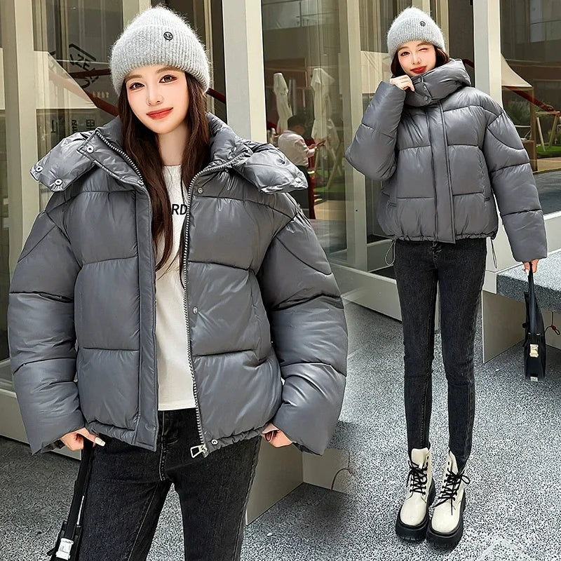 2026 Winter Women Thicke Cotton Coat Loose Hooded Puffer Jacket New Cropped Down Cotton Padded Coat  Female Parkas Outwear LadyShow.Store