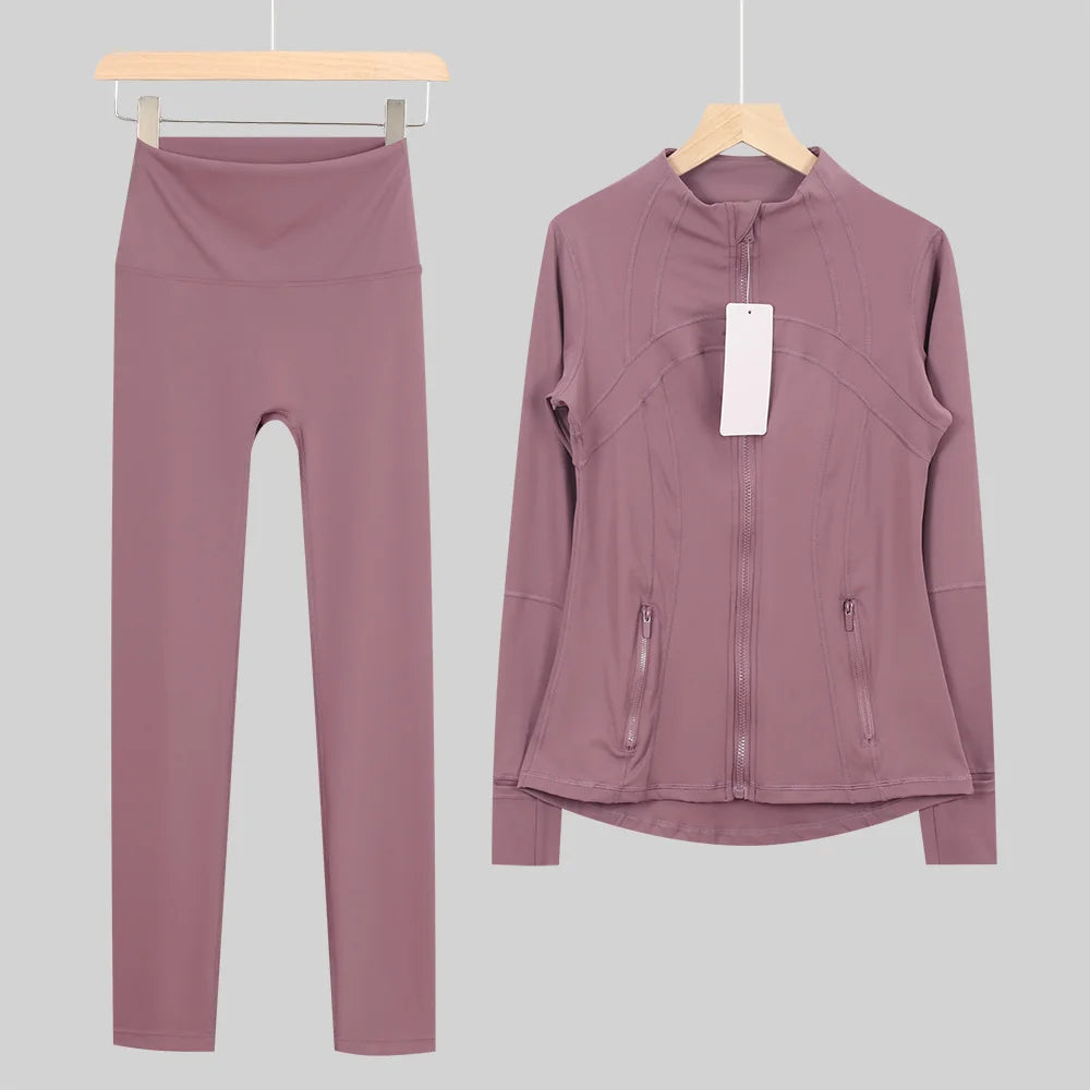 2026 New Yoga Sport Jacket Set Women's Yoga Clothes Running Fitness Jacket Active Wear Clothing Nine-point Pants Pi-Mart