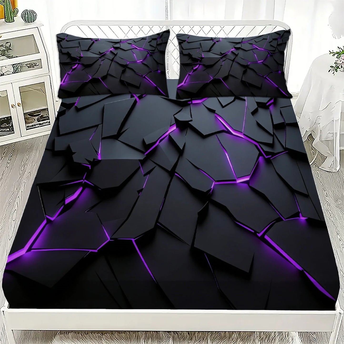3Pcs Lightning Glow Fitted Sheet Set 3D Printed Soft Red Black Bedspread Single Twin Queen King Size Bed Sheet Set Home Decor LadyShow.Store
