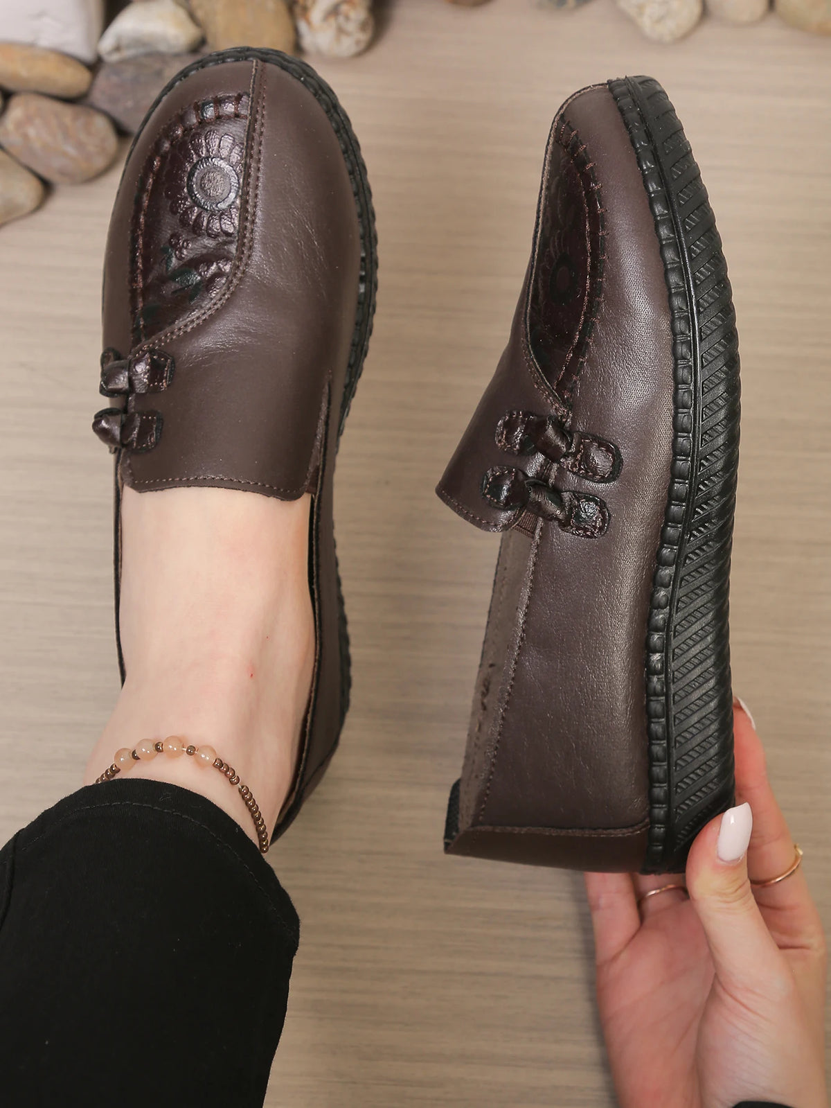 Women's Leather Flat Shoes, Spring and Autumn Women's Loafers, Single Classic Mom Shoes, Anti-Slip Comfortable and Free Shipping Pi-Mart