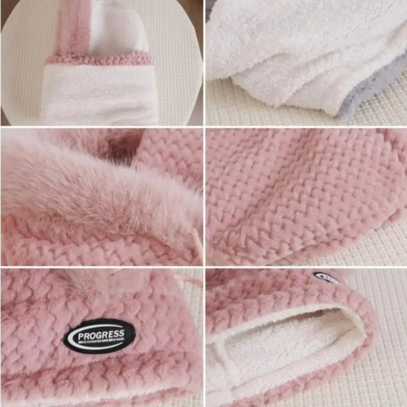 Simple Solid Color Cycling Windproof Cap Thickened Neck Warmer Ear Protection Hat Keep Warm Windproof Winter Hat Scarf Set Pi-Mart